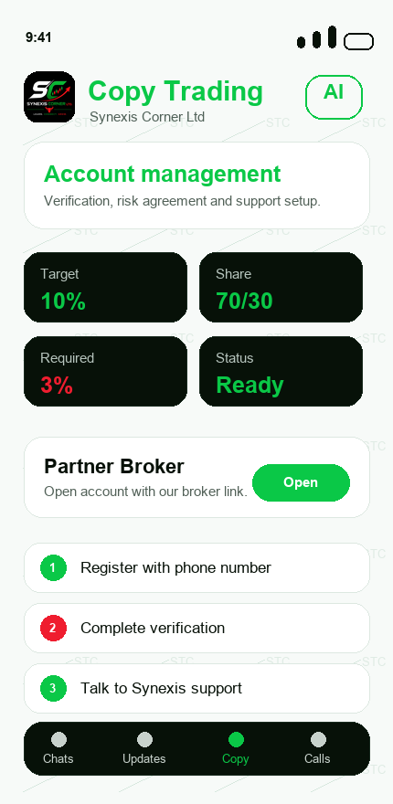 Copy trading screen preview